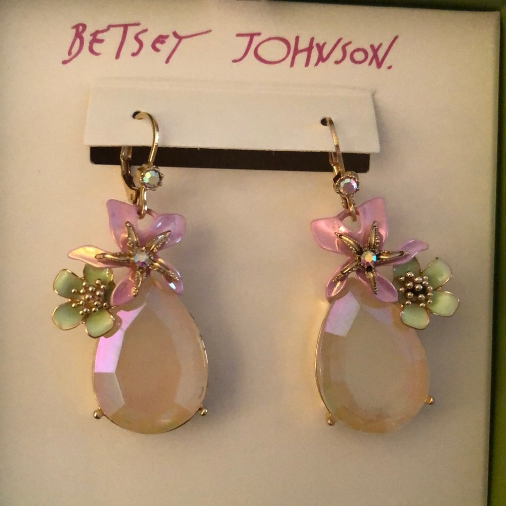 Betsey Johnson Gold Tone Tropical Flower, Starfish Blush Crystal Drop Earrings